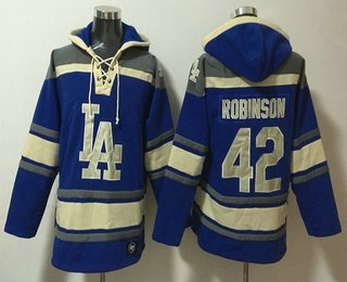 Men's Los Angeles Dodgers #42 Jackie Robinson Blue Ageless Must Have Lace Up Pullover Hoodie