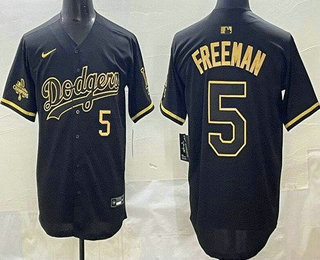Men's Los Angeles Dodgers #5 Freddie Freeman Black Gold Champions Limited Jersey