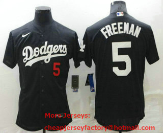 Men's Los Angeles Dodgers #5 Freddie Freeman Black Stitched MLB Flex Base Nike Jersey