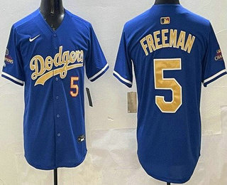 Men's Los Angeles Dodgers #5 Freddie Freeman Blue 2025 Gold Collection Limited Jersey