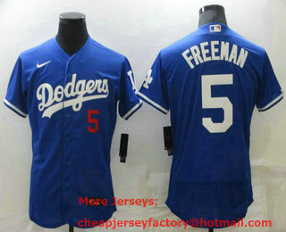 Men's Los Angeles Dodgers #5 Freddie Freeman Blue Stitched MLB Flex Base Nike Jersey