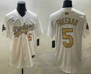 Men's Los Angeles Dodgers #5 Freddie Freeman White Gold 2025 Collection Limited Stitched Jersey