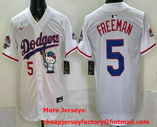 Men's Los Angeles Dodgers #5 Freddie Freeman White Hello Kitty 2025 World Series Champions Limited Jersey