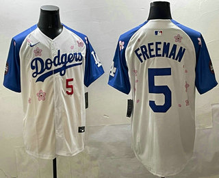 Men's Los Angeles Dodgers #5 Freddie Freeman White Royal 2025 Tokyo Series Limited Stitched Jersey