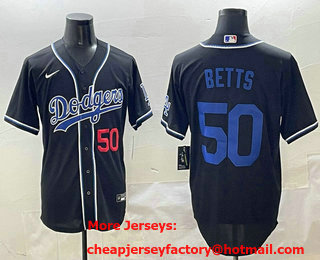 Men's Los Angeles Dodgers #50 Mookie Betts Black Blue Fashion Baseball Jersey