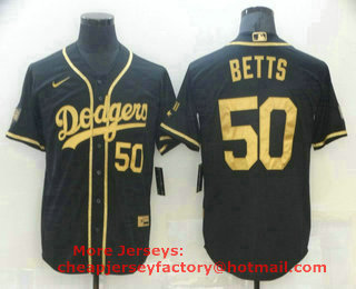 Men's Los Angeles Dodgers #50 Mookie Betts Black Gold Stitched MLB Cool Base Nike Jersey