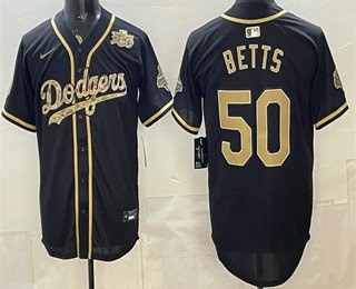 Men's Los Angeles Dodgers #50 Mookie Betts Black Military Appreciation Game Day Jersey