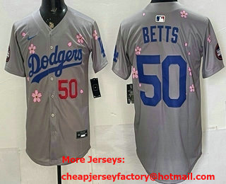 Men's Los Angeles Dodgers #50 Mookie Betts Grey 2025 Tokyo Series Limited Jersey