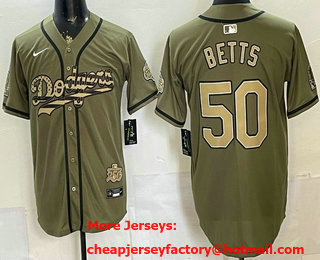 Men's Los Angeles Dodgers #50 Mookie Betts Olive 2025 World Series Champions Limited Jersey