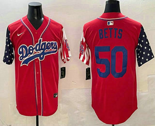 Men's Los Angeles Dodgers #50 Mookie Betts Red Limited Stitched Jersey