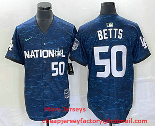 Men's Los Angeles Dodgers #50 Mookie Betts Number Royal 2023 All star Cool Base Stitched Jersey