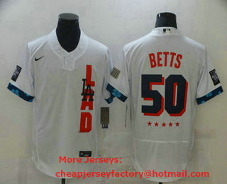 Men's Los Angeles Dodgers #50 Mookie Betts White 2021 MLB All Star Stitched Flex Base Nike Jersey