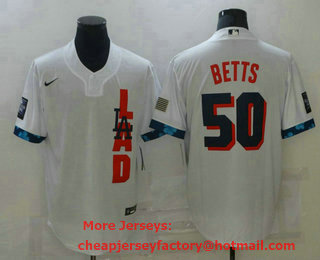 Men's Los Angeles Dodgers #50 Mookie Betts White 2021 MLB All Star Stitched MLB Cool Base Nike Jersey