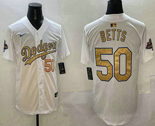 Men's Los Angeles Dodgers #50 Mookie Betts White 2025 Gold Collection Limited Stitched Jersey