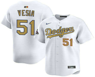 Men's Los Angeles Dodgers #51 Alex Vesia White 2025 Gold Collection Limited Jersey