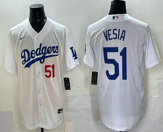 Men's Los Angeles Dodgers #51 Alex Vesia White Stitched Cool Base Nike Jersey