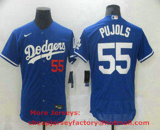 Men's Los Angeles Dodgers #55 Albert Pujols Blue Stitched MLB Flex Base Jersey