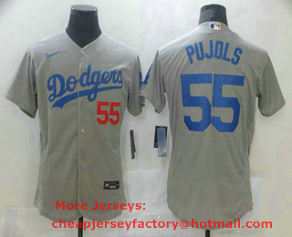 Men's Los Angeles Dodgers #55 Albert Pujols Grey With Dodgers Stitched MLB Flex Base Jersey