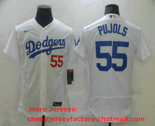 Men's Los Angeles Dodgers #55 Albert Pujols White Stitched MLB Flex Base Jersey