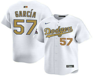 Men's Los Angeles Dodgers #57 Luis Garcia White 2025 Gold Collection Limited Jersey