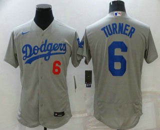 Men's Los Angeles Dodgers #6 Trea Turner Grey Stitched MLB Flex Base Nike Jersey