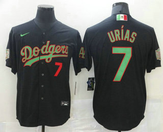 Men's Los Angeles Dodgers #7 Julio Urias Black Green Mexico 2020 World Series Stitched MLB Jersey