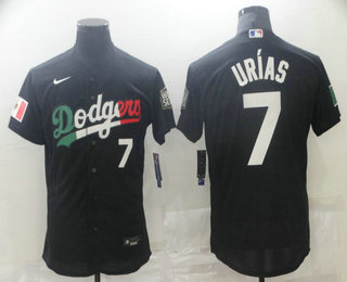 Men's Los Angeles Dodgers #7 Julio Urias Black Mexico 2020 World Series Flex Base Nike Jersey