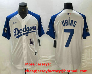Men's Los Angeles Dodgers #7 Julio Urias White Blue Fashion Stitched Cool Base Limited Jersey 12