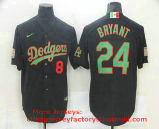 Men's Los Angeles Dodgers #8 #24 Kobe Bryant Black Green Mexico 2020 World Series Stitched MLB Jersey