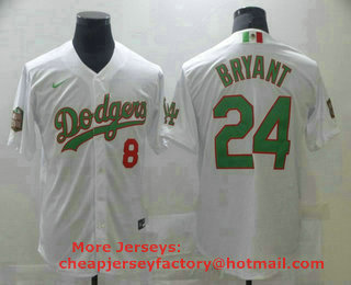 Men's Los Angeles Dodgers #8 #24 Kobe Bryant White Green Mexico 2020 World Series Stitched MLB Jersey