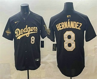 Men's Los Angeles Dodgers #8 Enrique Hernandez Black Gold 2025 World Series Champions Patch Limited Stitched Baseball Jersey