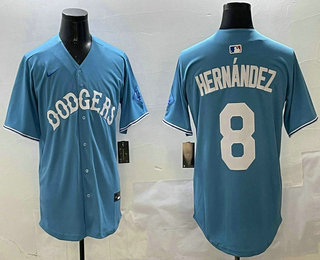 Men's Los Angeles Dodgers #8 Enrique Hernandez Light Blue Limited Throwback Stitched Jersey