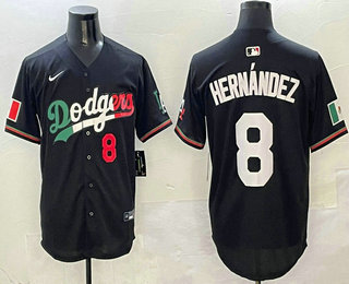 Men's Los Angeles Dodgers #8 Enrique Hernandez Number Mexico Black Cool Base Stitched Jersey