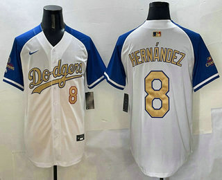 Men's Los Angeles Dodgers #8 Enrique Hernandez White Royal 2025 Gold Collection Limited Jersey