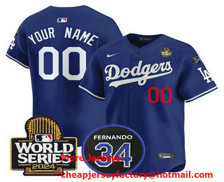 Men's Los Angeles Dodgers ACTIVE PLAYER Custom Royal 2024 World Series With Fernando 34 Patch Limited Stitched Jersey