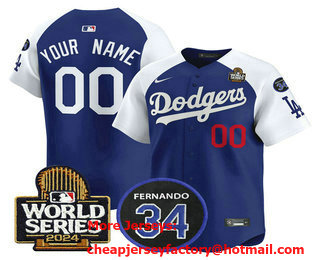 Men's Los Angeles Dodgers ACTIVE PLAYER Custom Royal White 2024 World Series With Fernando 34 Patch Limited Stitched Jersey