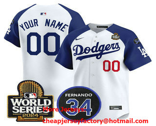 Men's Los Angeles Dodgers ACTIVE PLAYER Custom White Royal 2024 World Series With Fernando 34 Patch Limited Stitched Jersey