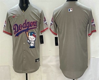 Men's Los Angeles Dodgers Blank Hello Kitty Grey Fashion Champions Cool Base Jersey