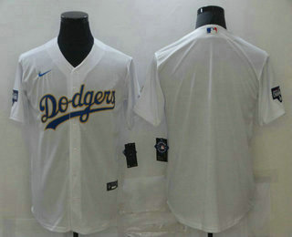 Men's Los Angeles Dodgers Blank White Gold Championship Stitched MLB Cool Base Nike Jersey