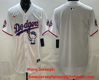 Men's Los Angeles Dodgers Blank White Hello Kitty 2025 World Series Champions Limited Jersey