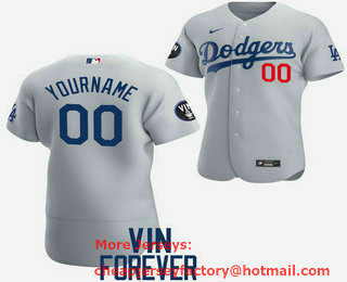 Men's Los Angeles Dodgers Custom 2022 Grey Vin Scully Patch Flex Base Stitched Jersey