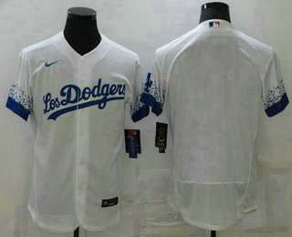 Men's Los Angeles Dodgers Custom White 2021 City Connect Flex Base Stitched Jersey