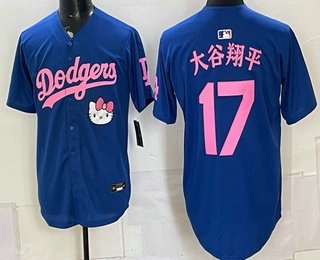 Men's Los Angeles Dodgers x KAWS #17 Shohei Ohtani Japanese Royal 2025 Hello Kitty Vapor Limited Stitched Jersey