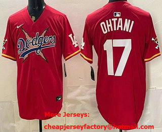 Men's Los Angeles Dodgers x One Piece #17 Shohei Ohtani Red Limited Stitched Jersey
