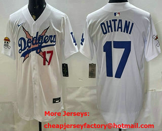 Men's Los Angeles Dodgers x One Piece #17 Shohei Ohtani White Limited Stitched Jersey