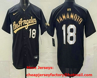 Men's Los Angeles Dodgers x One Piece #18 Yoshinobu Yamamoto Black Gold Stadium Jersey