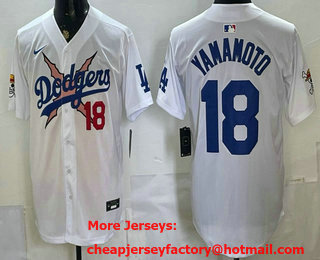 Men's Los Angeles Dodgers x One Piece #18 Yoshinobu Yamamoto White Limited Stitched Jersey