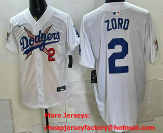 Men's Los Angeles Dodgers x One Piece #2 Zoro White Vapor Premier Limited Stitched Jersey
