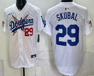 Men's Los Angeles Dodgers x One Piece #29 Tarik Skubal White Vapor Premier Limited Stitched Jersey