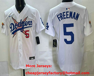 Men's Los Angeles Dodgers x One Piece #5 Freddie Freeman White Limited Stitched Jersey